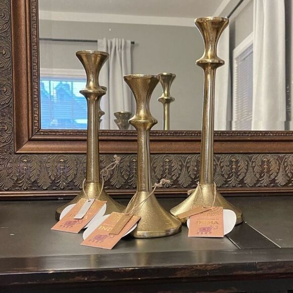 Gold Candlestick Holders | Set of 3 - Picture 4 of 4